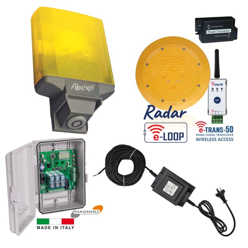 Complete Package for Automatically Controlling The Flashing Warning Light With eLoop Radar Detector. Warning Light Controller with Flashing Warning Light/Buzzer and Integrated Antenna, e-Loop Detector Combo | Universal LED warning flashing light, multi-mode, high luminous efficacy and integrated audio buzzer warning sound | Made in Italy