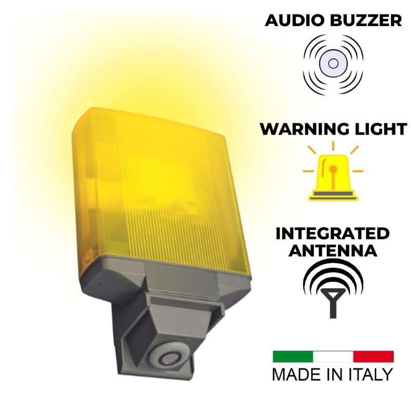 Complete Package for Automatically Controlling The Flashing Warning Light With eLoop Radar Detector. Warning Light Controller with Flashing Warning Light/Buzzer and Integrated Antenna, e-Loop Detector Combo | Universal LED warning flashing light, multi-mode, high luminous efficacy and integrated audio buzzer warning sound | Made in Italy