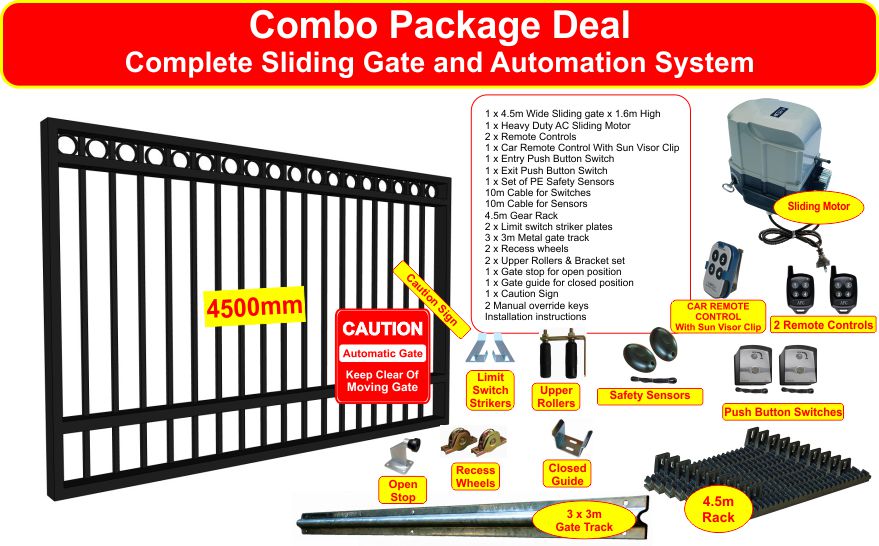 4.5m Combo Sliding Gate with Rings & Strong AC Motor, Track, Wheels ...