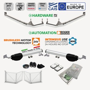 Bi-folding Space-Saving Feature Double Swing Gate Hardware (CAIS) with 24V Brushless Gate Automation Kit 100% Italian Made by Roger Technology | (Gates are not included.)