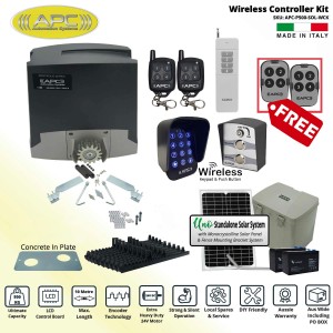 Solar Powered Electric Gate APC Proteous 500 FEATURE RICH - Italian Made 24V DC Extra Heavy Duty Automatic Sliding Gate Opener Wireless Controller Kit with Encoder System