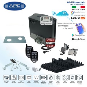 Electric Gate Automation Wi-Fi Kit with APC Proteous 450 Sprint, AC to 24V DC ULTRA Fast Sliding Gate Opener, Extra Heavy Duty Italian Made Gate Automation with Encoder System