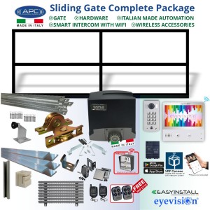 4m Complete Smart Home Gate Automation Package with Gate Frame including Sliding Gate Hardware + Heavy Duty Italian Made Gate Automation APC Proteous 500 + Access Control Accessories and Eyevision EasyInstall 2Wire WiFi Video Intercom System with Mobile APP