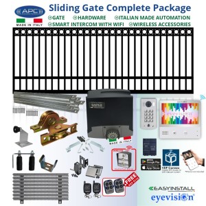 4.5m Complete Smart Home Gate Automation Package with Ring Top Gate including Sliding Gate Hardware + Heavy Duty Italian Made Gate Automation APC Proteous 500 + Access Control Accessories and Eyevision EasyInstall 2Wire WiFi Video Intercom System with Mobile APP