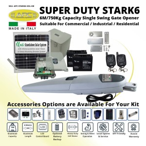 Build Your Own Italian Made Super Duty STARK 6 Single Swing Solar Powered Gate Automation Kit. 6M/750Kg Capacity Gate Opener Suitable For Commercial, Industrial, Residential Use