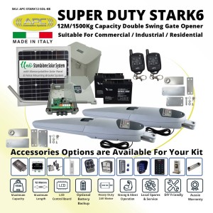 Build Your Own Italian Made Super Duty STARK 12 Double Swing Solar Powered Gate Automation Kit. 12M/1500Kg Capacity Gate Opener Suitable For Commercial, Industrial, Residential Use