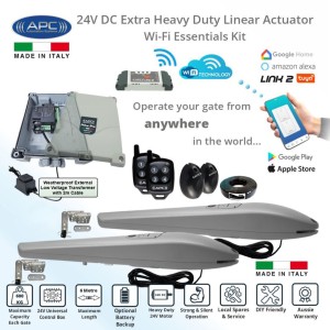WiFi Control Smart Gate Automation with APC Link2 Wi-Fi Modul and Italian-Made APC PS-3000 Linear Actuator. Double Swing Driveway Gate Opener WiFi Kit.