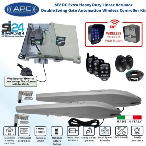Gate Automation Wireless Controller DIY Kit. Extra Heavy Duty Italian Made APC PS-6000 Linear Actuator Automatic Electric Gate Opener, Wireless Keypad and Push Button Switches.