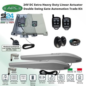 APC Double Swing Driveway Gates Opener Kit with Italian-Made APC PS-6000 Heavy Duty Linear Actuators, Gate Automation System