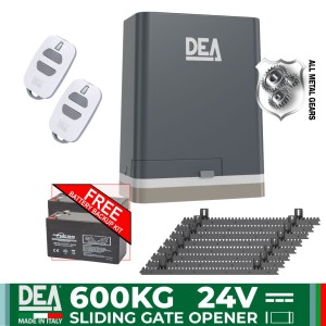 Heavy Duty 600kg Sliding Gate Opener Kit | Italian Made by DEA. Automatic Gate System with All-Metal Gear Strong Sliding Gate Automation Motor and Magnetic Limits