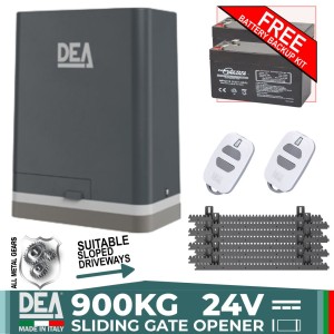 Extra Heavy Duty 900kg Sliding Gate Opener Kit | Italian Made by DEA. Automatic Gate Opener System with All-Metal Gear Strong Sliding Gate Automation Motor and Magnetic Limits. Suitable sliding gate on sloped driveways.